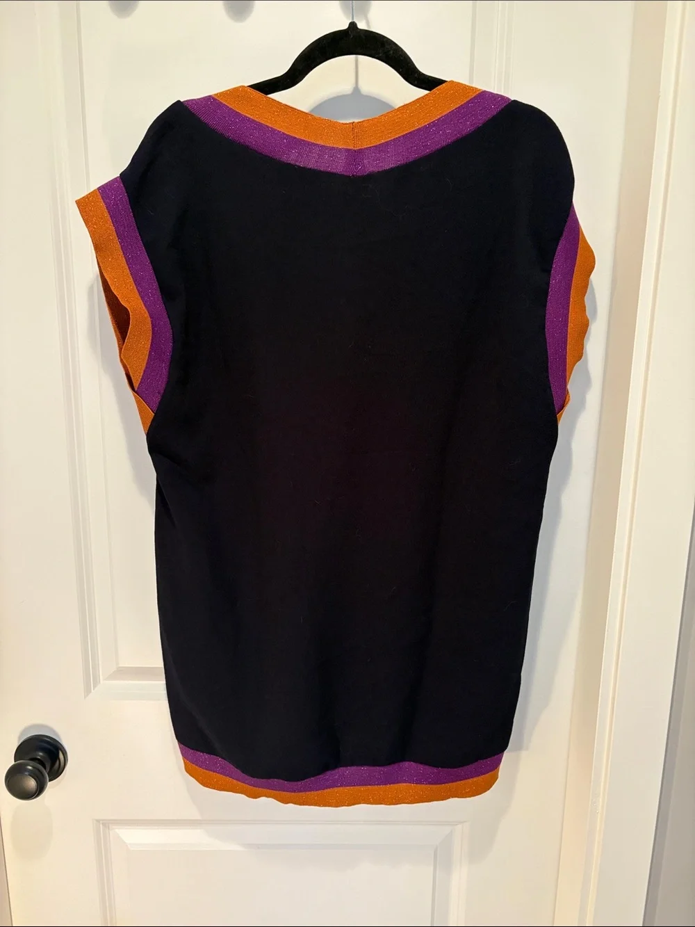 Zara Navy V-Neck Sweater Vest with Purple and Orange metallic stripe trim - Picture 9 of 9